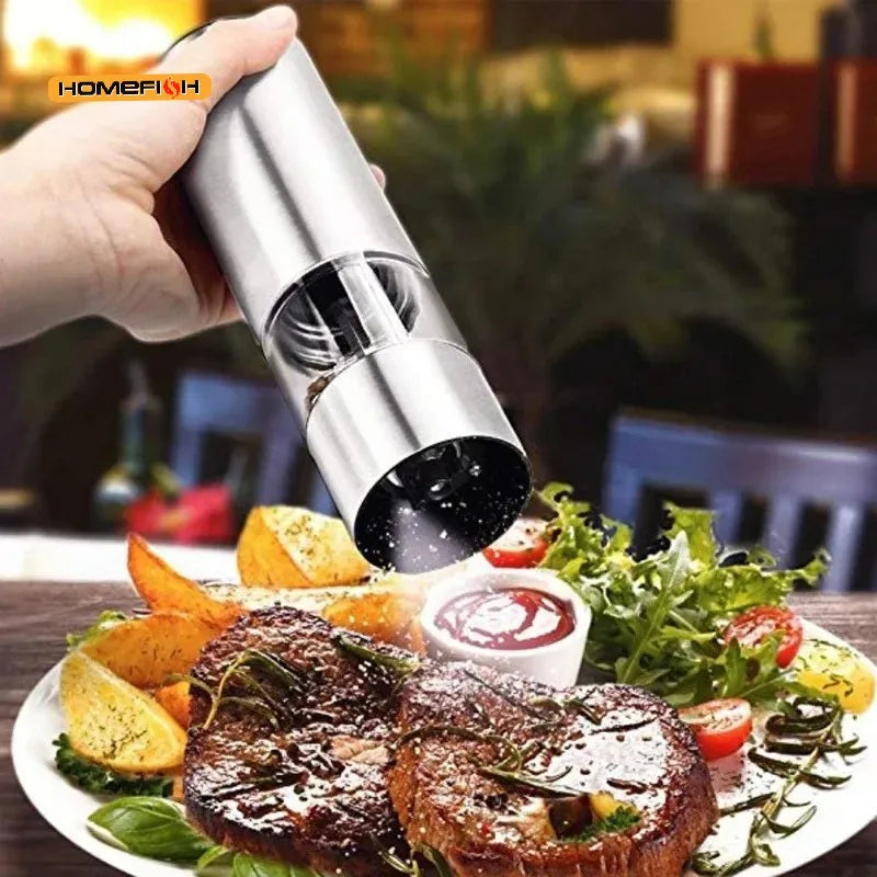 Electric Salt Pepper Grinder Set One Handed Operation Stainless Steel Spice Mill With Light Automatic Pepper Grinde for Kitchen