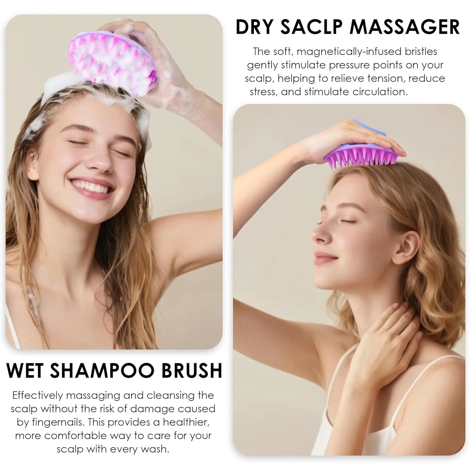 Silicone Scalp Scrubber for Hair Washing – Soft Thick Bristles, Palm-Sized Shampoo Brush for Wet or Dry Scalp Massage, Improves