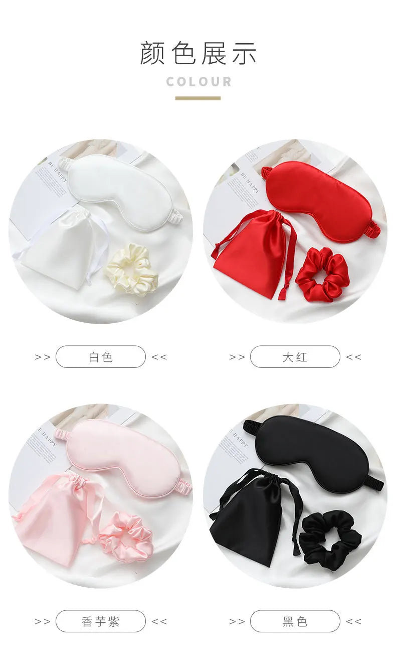 Silk-like sleeping eye mask with storage bag and scrunchie, soft cooling eye mask for face