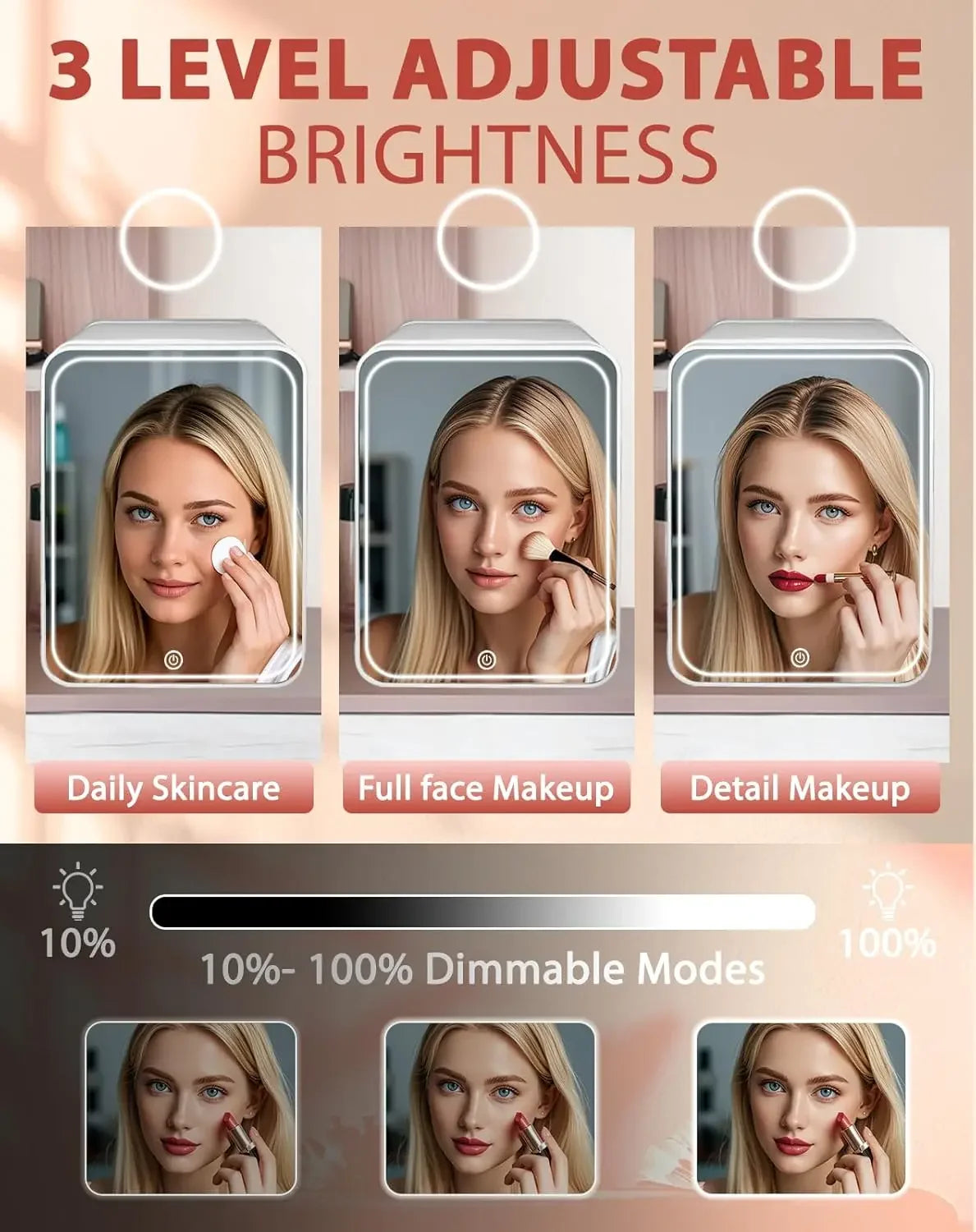 Skincare Fridge with Dimmable LED Light Mirror, 4L Makeup Mini Fridge for Bedroom, Car