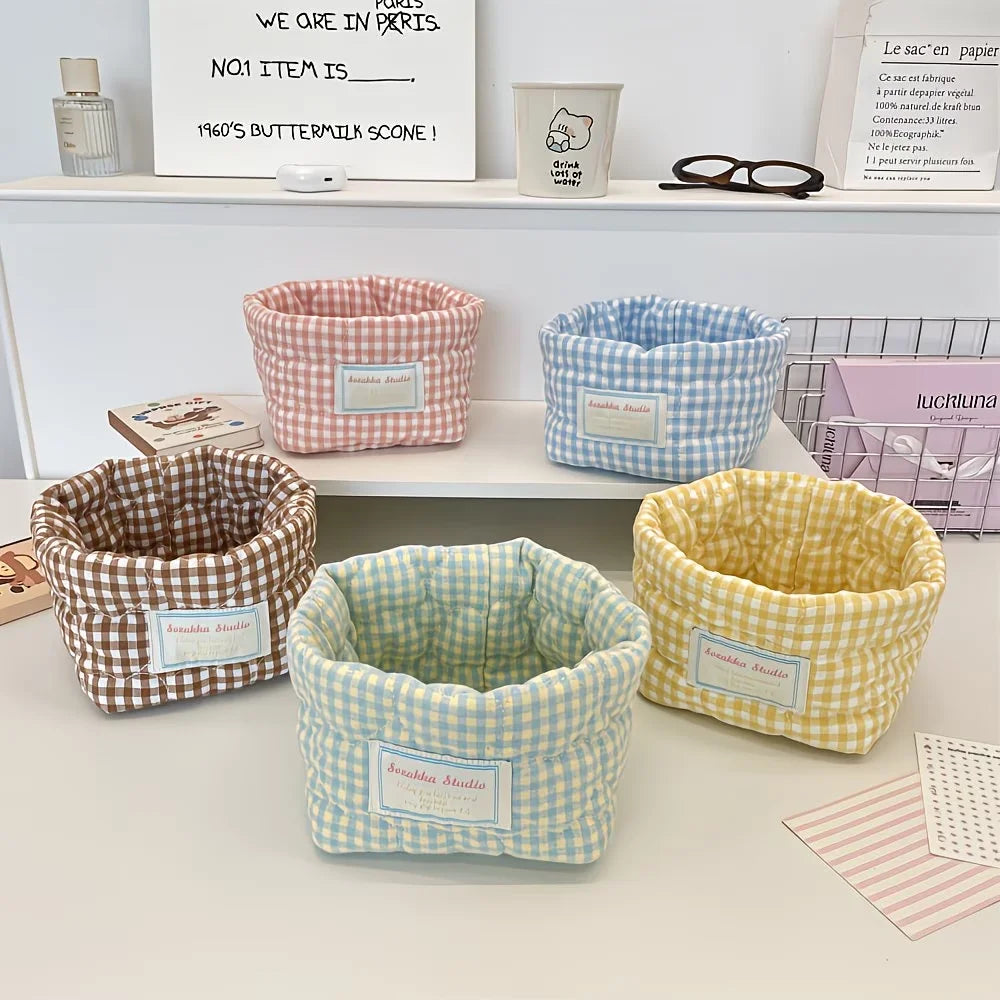 Grid Heart-Shaped Pattern Storage Baskets, Foldable Open Bucket-Shaped Storage Baskets, Multi-Scenario Storage Baskets