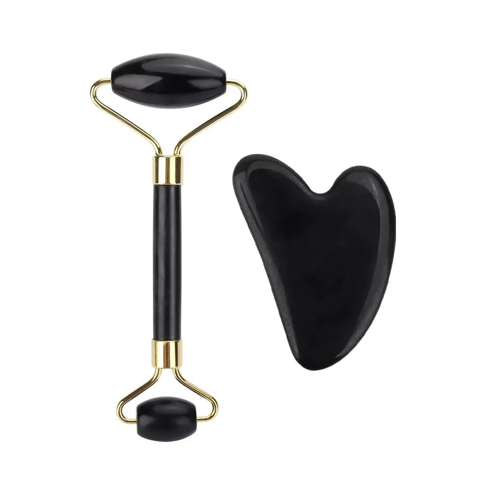 Natural Obsidian Black Face Jade Roller Facial Massage Tool for Skin Care Black Face Massage Roller Facial Massager