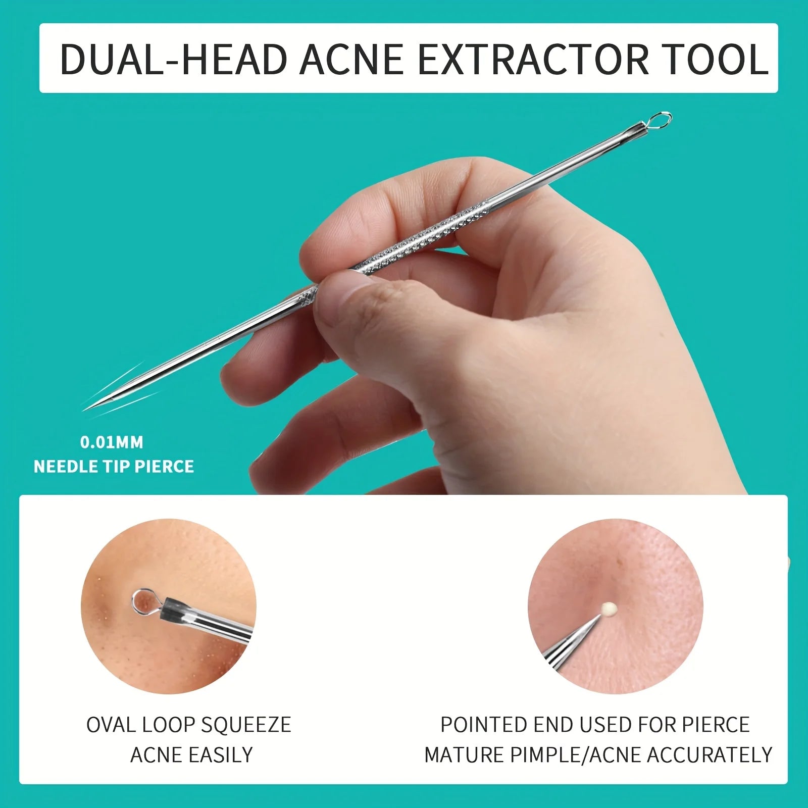 3pcs Pimple Popper Tool, Stainless Steel Pimple Extractor, Blackhead Tweezers, Comedones Extractor Acne Removal Kit for Blemish,