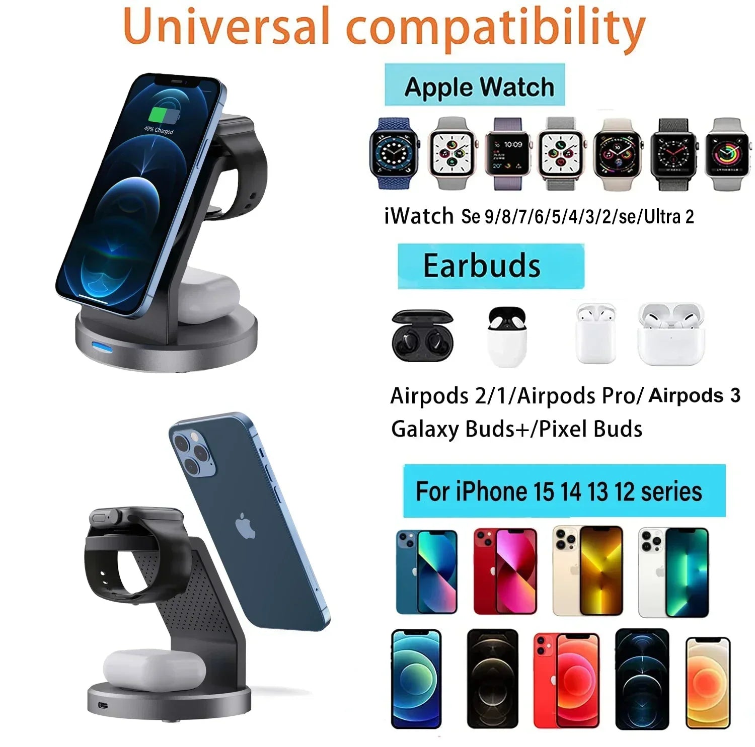 3 In 1 Magnetic Wireless Charger Stand For iPhone 13 14 15 16 Pro Max iWatch AirPods Station Dock MagSafe Fast Charging Station