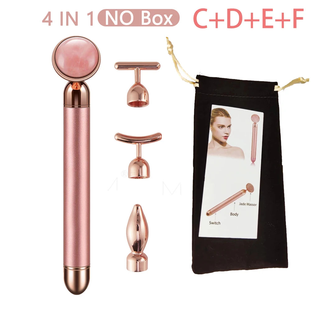 New Electric Vibrating Jade Roller Massager For Slimming Face Lifting Rose Quartz 3D Roller Stone Facial Skin Care Beauty Tool