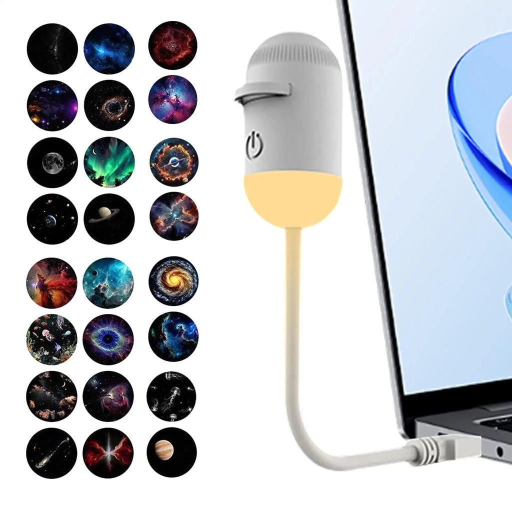 Galaxy Projector Night Light Adjustable Brightness USB Light 360 Degree Rotating Galaxy Lamp Projector with 24 Film Slides