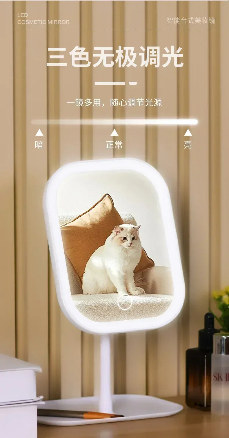 LED Makeup Mirror, Touch Control 3 Light Modes, Rechargeable Portable Vanity Mirror with Stand & Foldable Design
