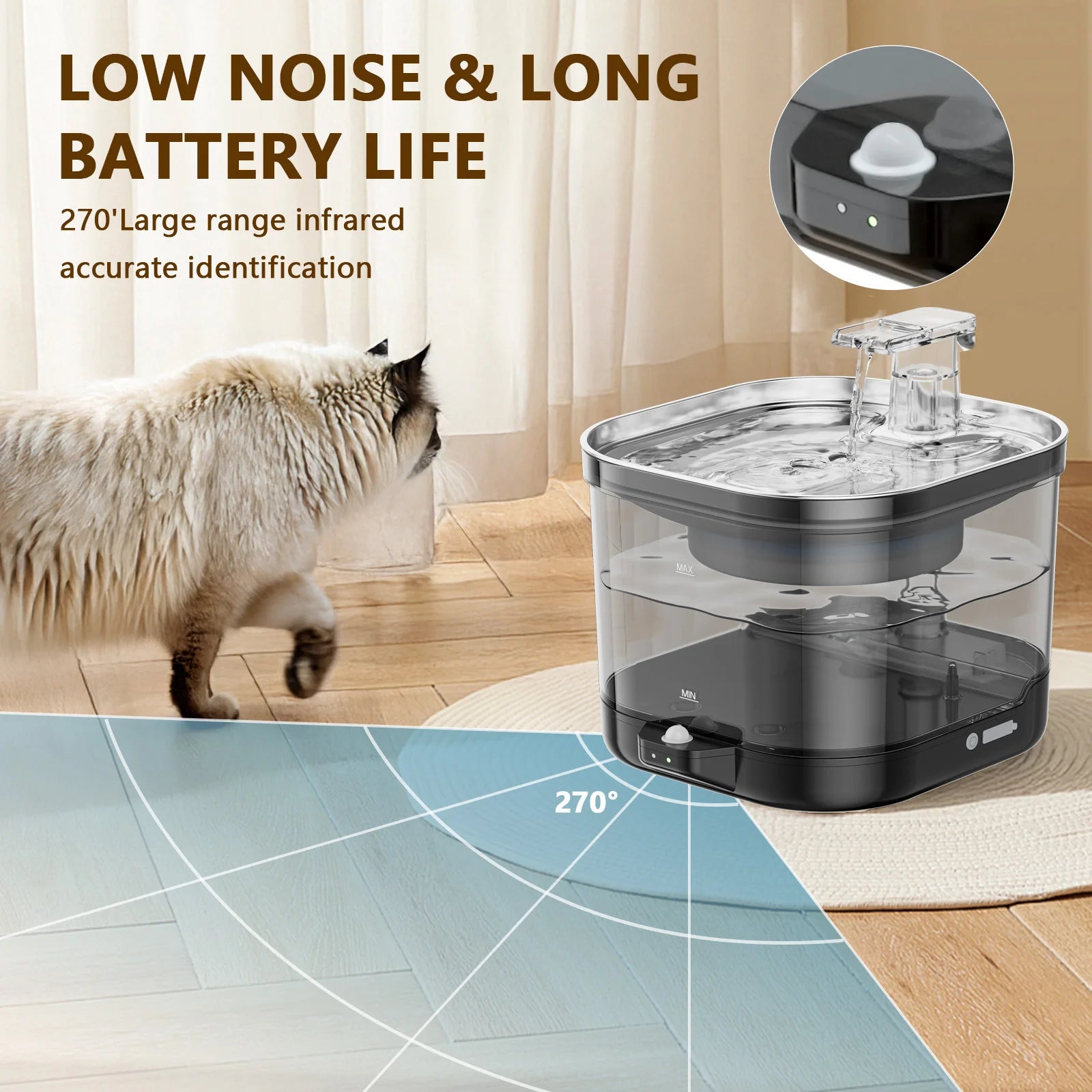 Cat Water Fountain with Auto Filter Transparent Anti-Dry Burning Recirculating Dispenser Includes Pump for Cats