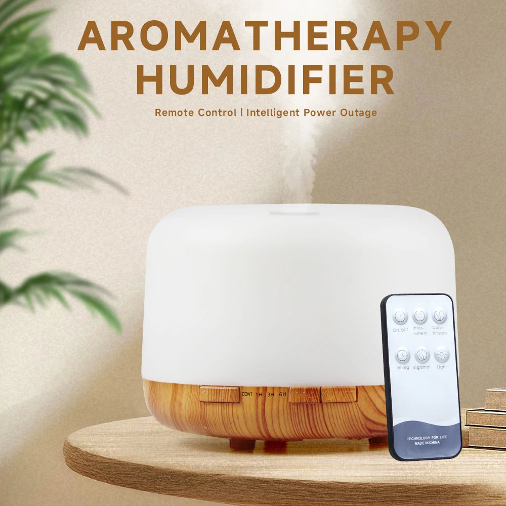 500ml Essential Oil Diffuser Quiet Aromatherapy Mist Diffusers Ultrasonic Remote Control Air Humidifier with Timing Function