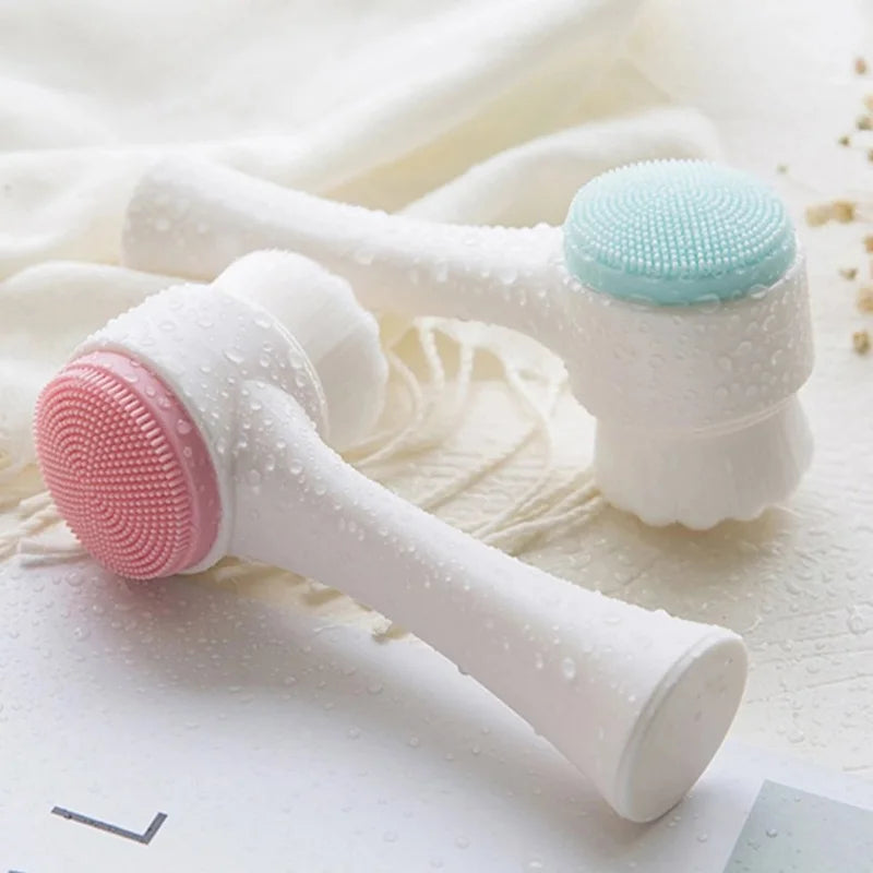 Facial Cleansing Brush Manual Massage Facial Brush Soft Bristles Exfoliator Double Sided Face Wash Brush 3D Double Silicone