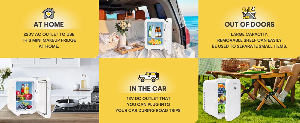 Enventor 10L Mini Car Refrigerator Portable Skincare Fridge AC 120V/DC 12V Thermoelectric Cooler and Warmer Function For Camping