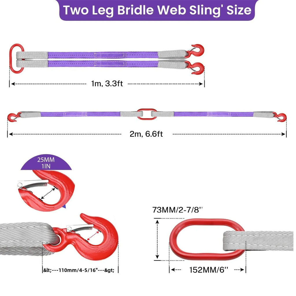 3.3/9.8/16.4FT Lifting Slings Straps with Hooks 4400LBS Pounds Capacity Polyester Bridle Sling,Heavy Duty Two Leg Rigging Strap