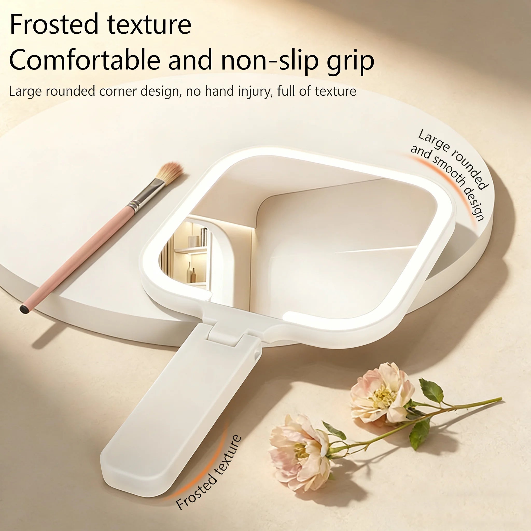 3 Color Dimmable LED Makeup Mirror,180° Foldable Touch Control,Rechargeable Portable Vanity Mirror for Handheld,Tabletop&Travel
