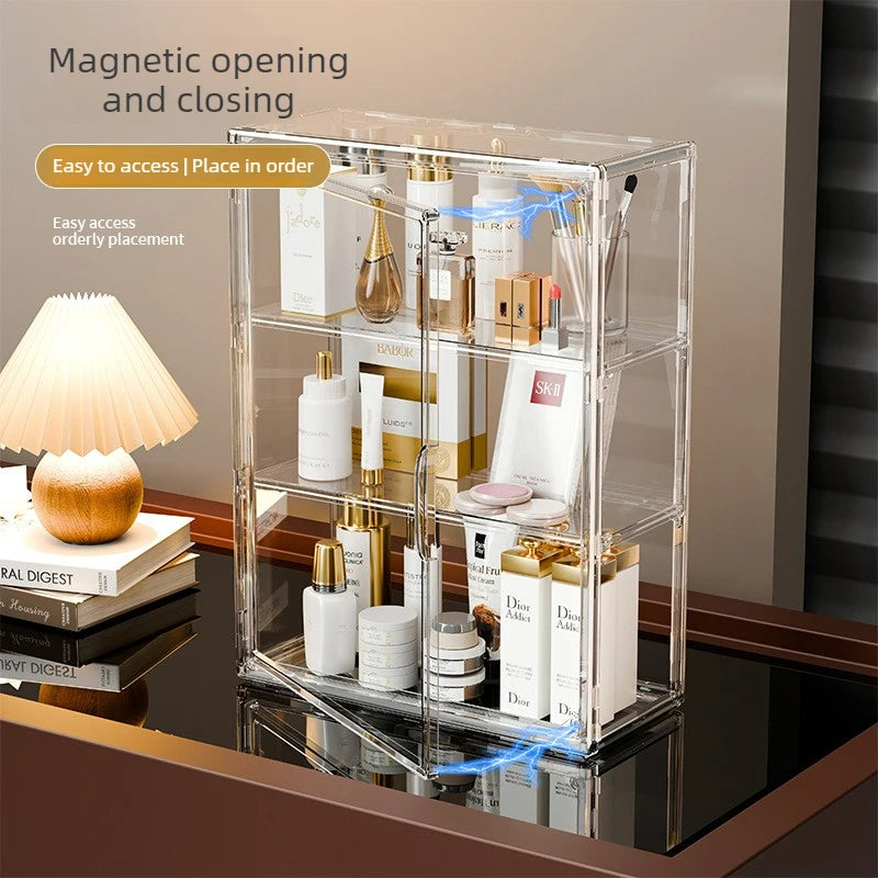 Clear Acrylic Makeup Storage Box Large Capacity Dustproof Cosmetic Organizer for Bedroom
