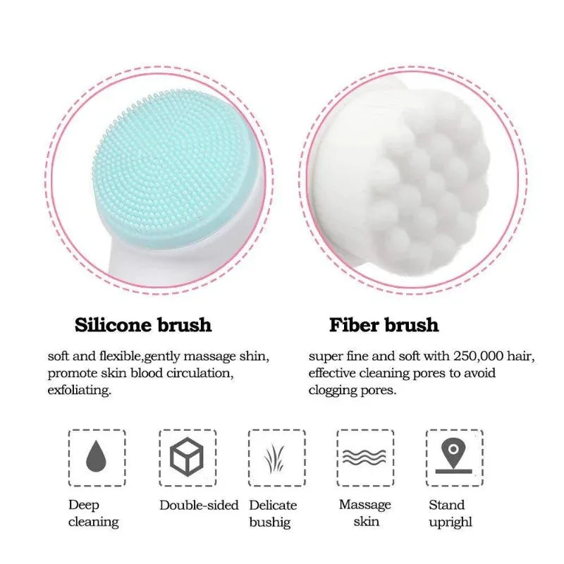 Facial Cleansing Brush Manual Massage Facial Brush Soft Bristles Exfoliator Double Sided Face Wash Brush 3D Double Silicone