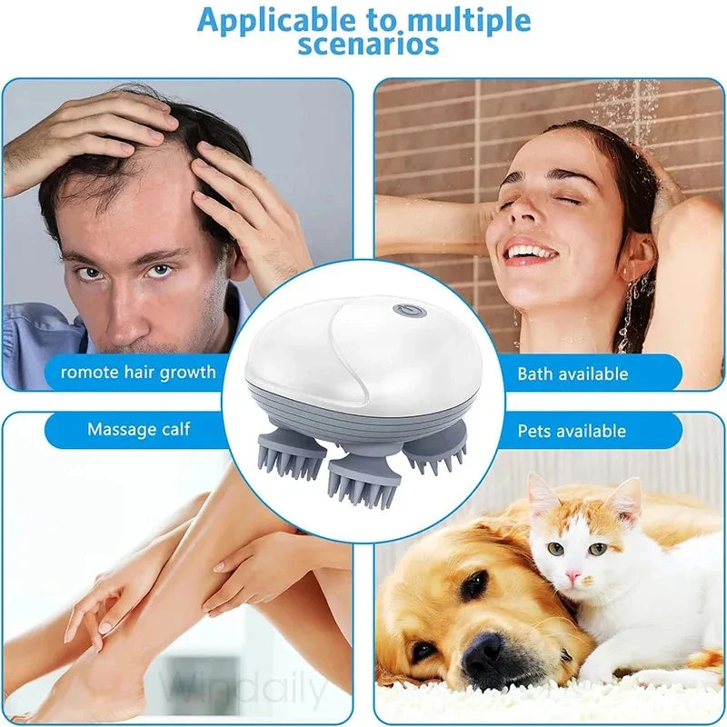 2-in-1 Deep Cleansing Vibrating Brush, Rechargeable Scalp Cleaner Pet Massager with Low Noise, Waterproof for Hair Wash Pet Care