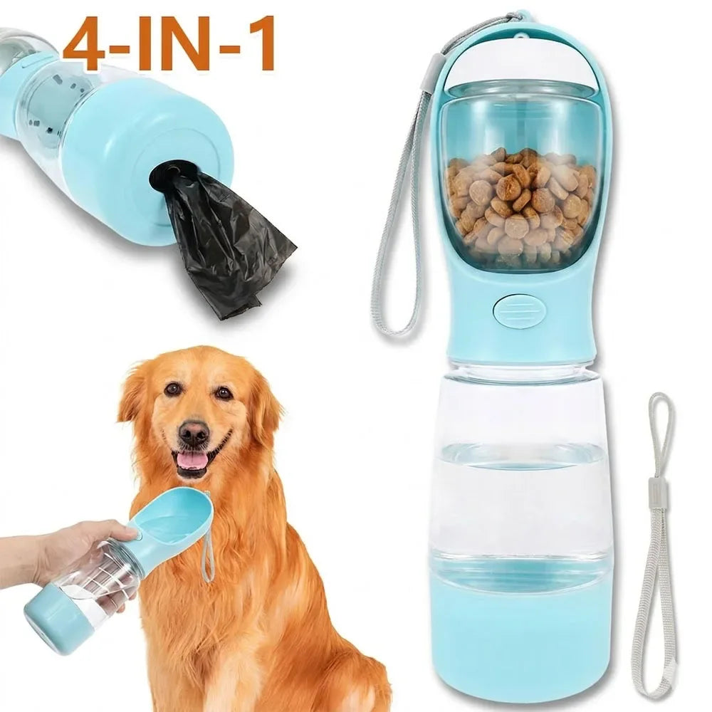 4 In 1 Dog Travel Water Bottle Portable Pet Water Food Cup with 400ml Water 150g Food Storage Design Pet Supplies for Outdoor