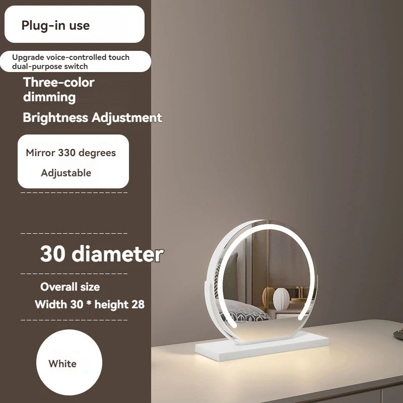 LED Half-Circular Lighted Makeup Mirror with Rotatable Touch Control, Smart Desktop Vanity Light