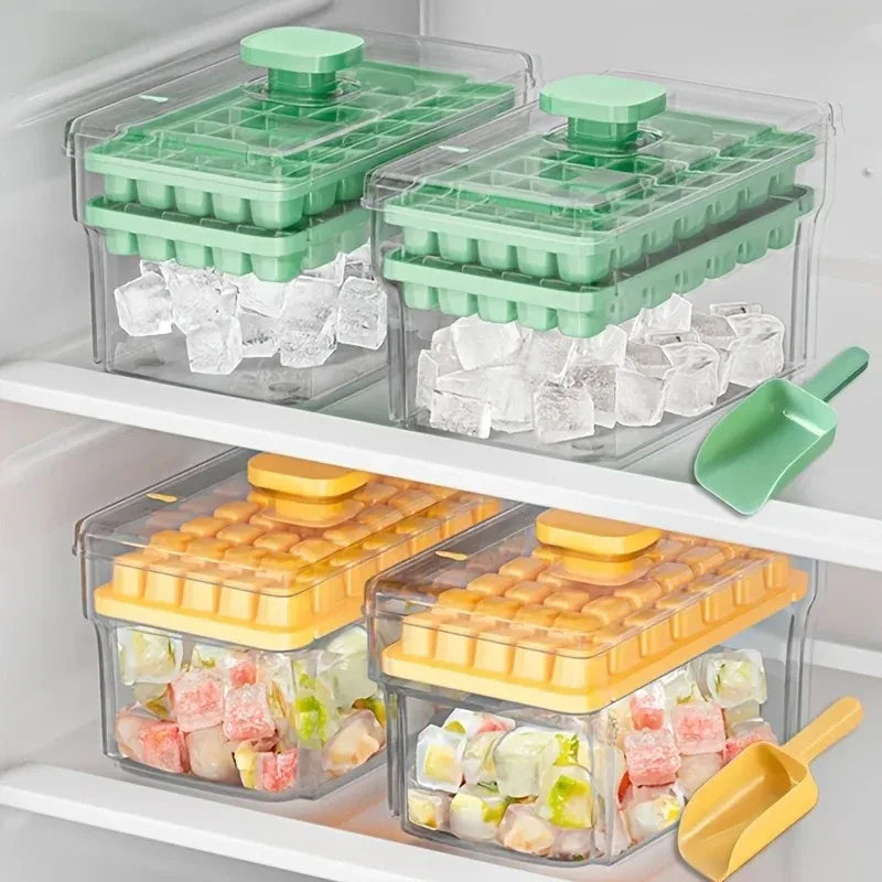 Ice Trays  Freezer with Lid & Bin Ice Cube Tray Making 68 Pcs Ice Cubes, Easy Press To Release Ice Reusable Freezer Ice  Tool