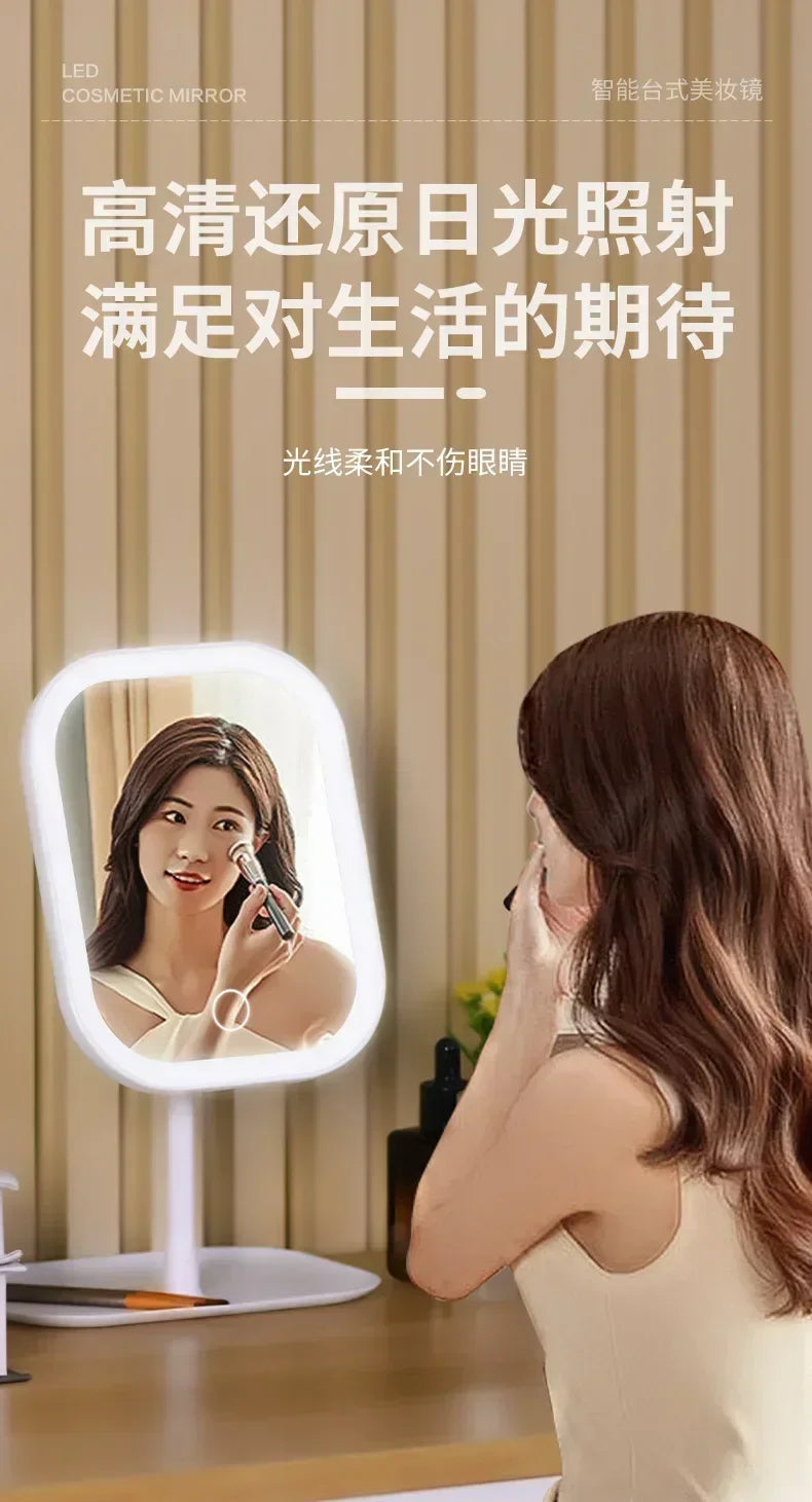 LED Makeup Mirror, Touch Control 3 Light Modes, Rechargeable Portable Vanity Mirror with Stand & Foldable Design
