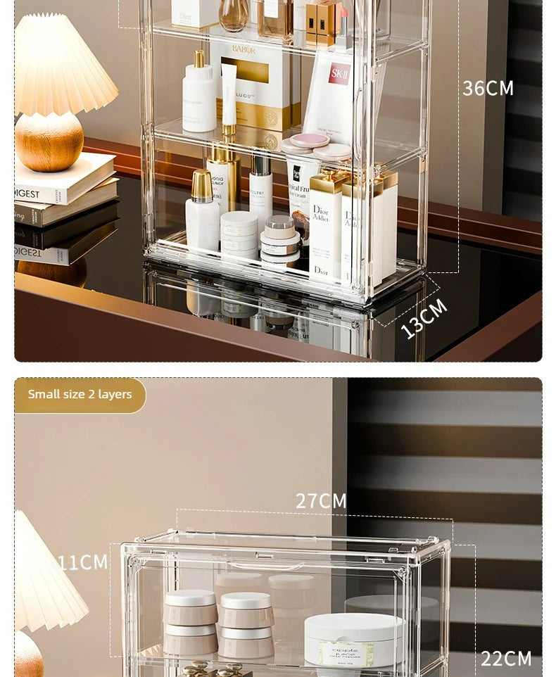 Clear Acrylic Makeup Storage Box Large Capacity Dustproof Cosmetic Organizer for Bedroom
