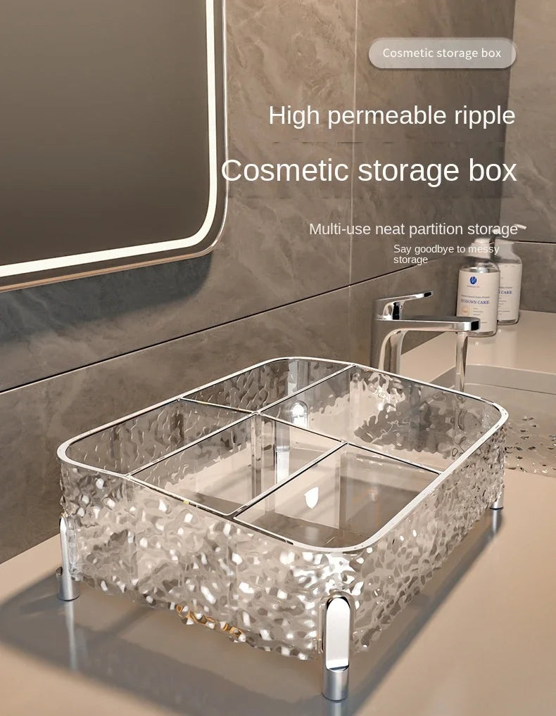 Glacier-print Desktop Makeup Organizer with Legs Clear Lipstick Split Vanity Storage PET Organizer Makeup Organizer Box