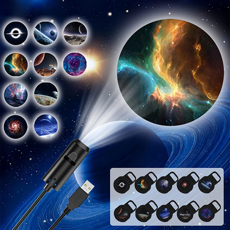 NEW 360° Rotating Starry Sky Projector, 1 Light + 10 Film Discs Galaxy Lamp, Adjustable Focus with Timer, Perfect Night Light