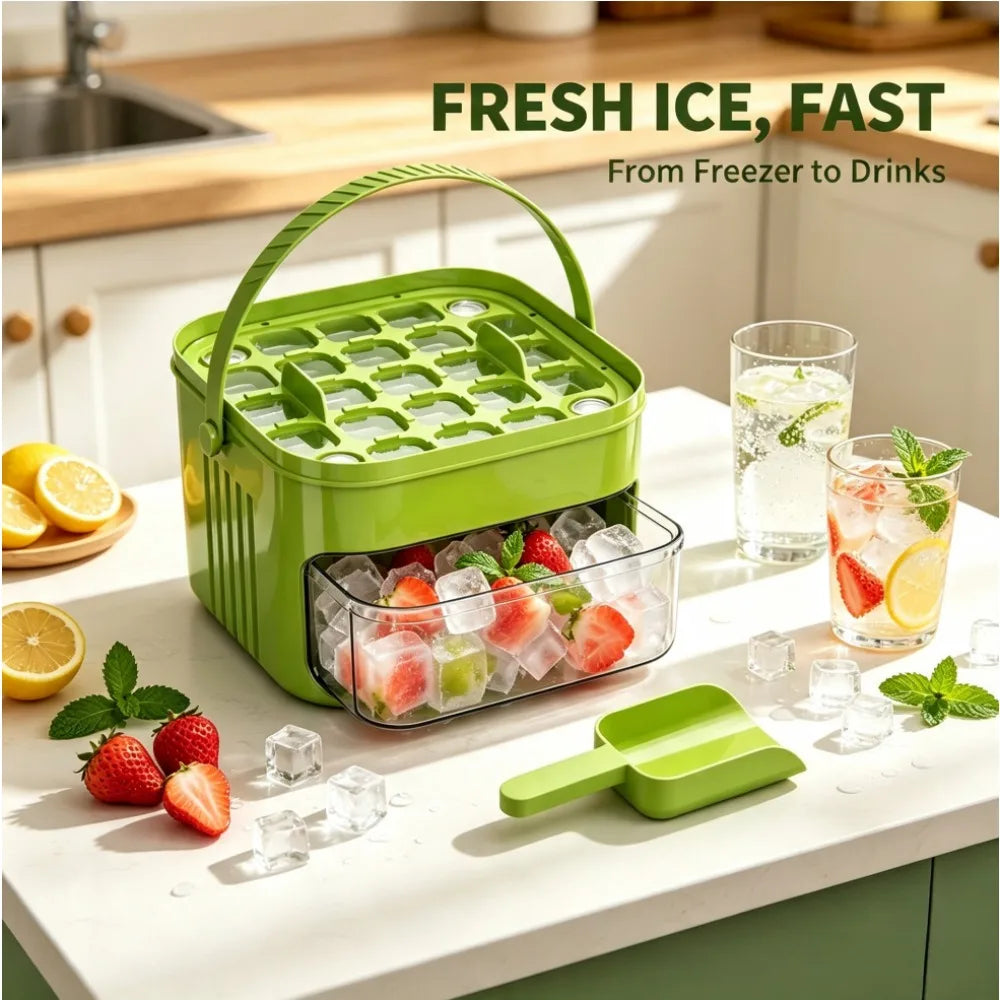 Ice Cube Tray with Lid & Bin Ice Maker for Freezer Ice Trays Ice Container- Ice Molds for Whiskey, Cocktail, Coffee Drinks, Beer