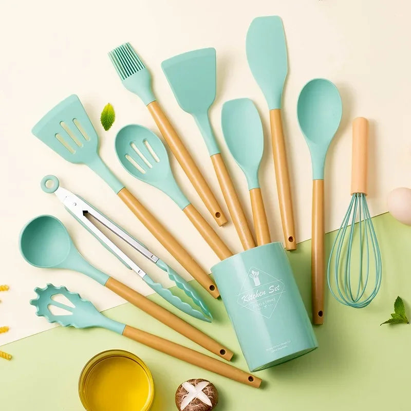 Silicone Cooking Utensils,Turner Tongs,Spatula,Spoon,Brush,Whisk for Nonstick Cookware,Heat Resistant,Dishwasher Safe (BPA Free)
