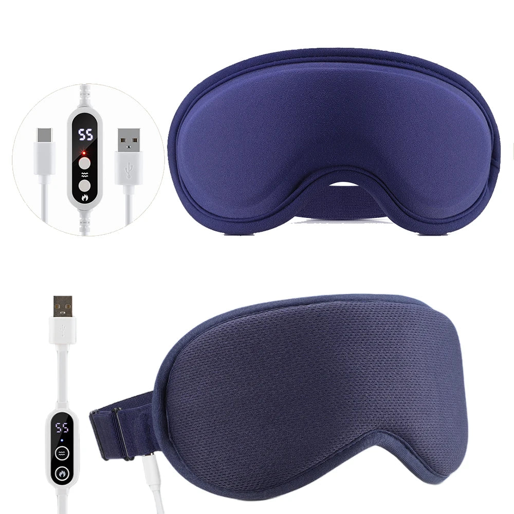USB Eye Massager Vibration Heated Eye Mask Office Eye Strain Relief Blackout Warm Compress Eyemask Travel Sleep Mask