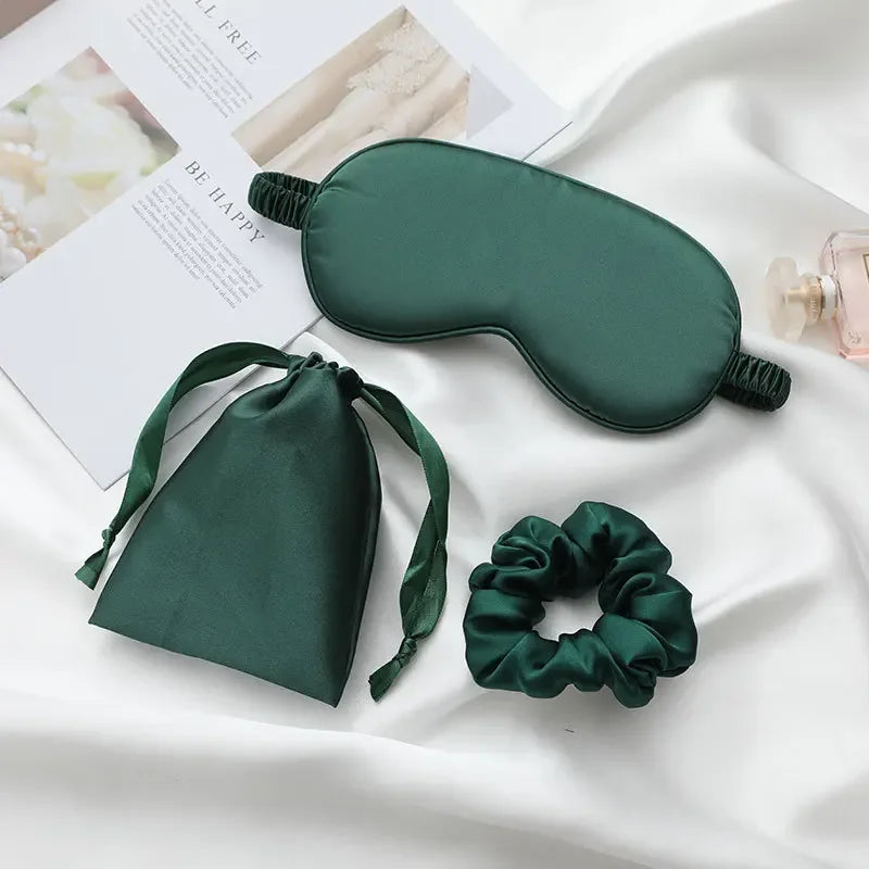Silk-like sleeping eye mask with storage bag and scrunchie, soft cooling eye mask for face