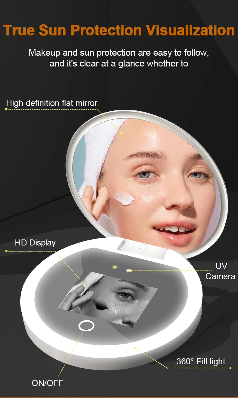 Smart Sunscreen LED Light Portable Makeup Mirror UV Camera Visual Face Sunscreen Makeup Mirrors