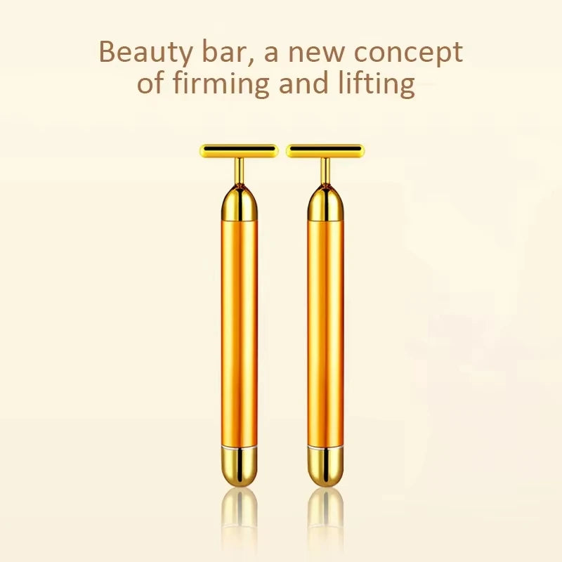 24K Gold Roller Vibrating Facial Massager Slimming Facial Skin Beauty Pulse Firming Face Massage Lift Tightening Wrinkle Bar
