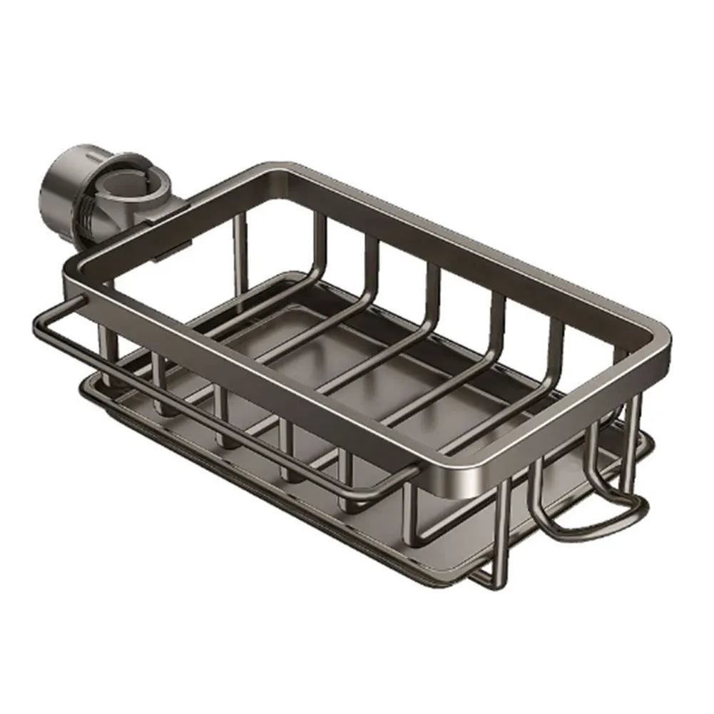 Kitchen Sink Faucet Organizer Detachable Over Faucet Sink Caddy Organizer Faucet Drain Rack with Hook Work with Round Water Pipe