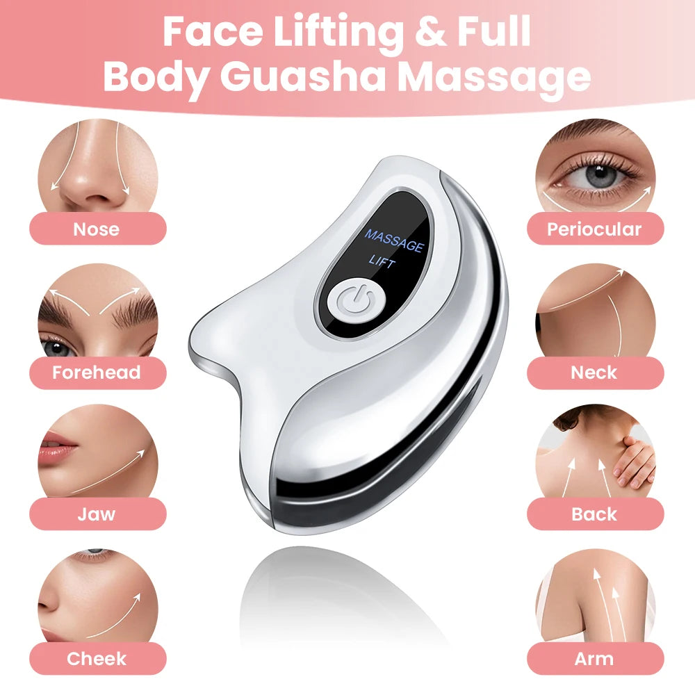 Electric GuaSha Face Hot Compress Vibration Massager Facial Lifting Double Chin Remove Guasha Board Scraping Neck Lift Machine