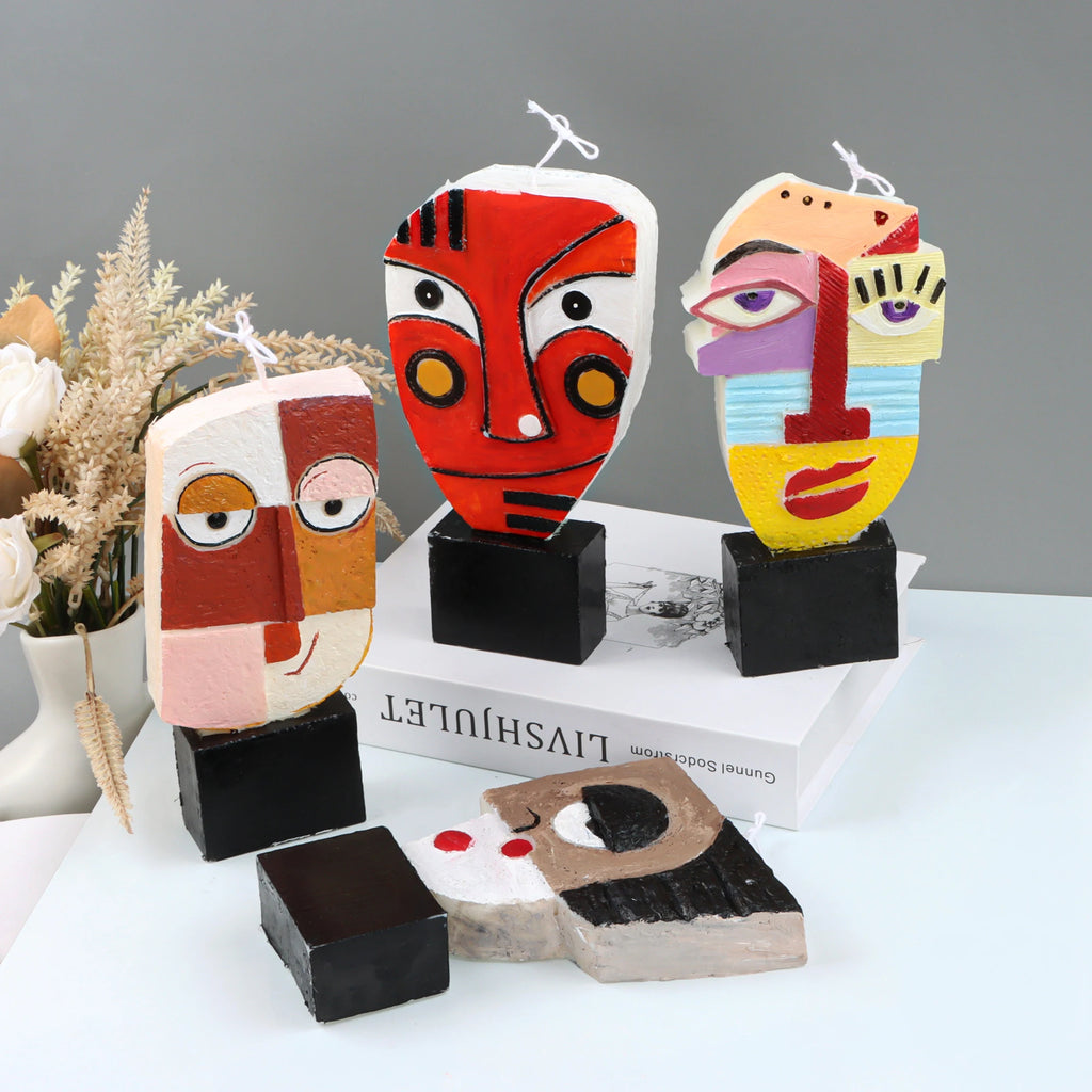 Handrafted Stone Face Candle Mold Abstract Sculpture Kiss Lover Vagan 3D Human Face Resin Tool Abstract Big Kiss Face Home Decor