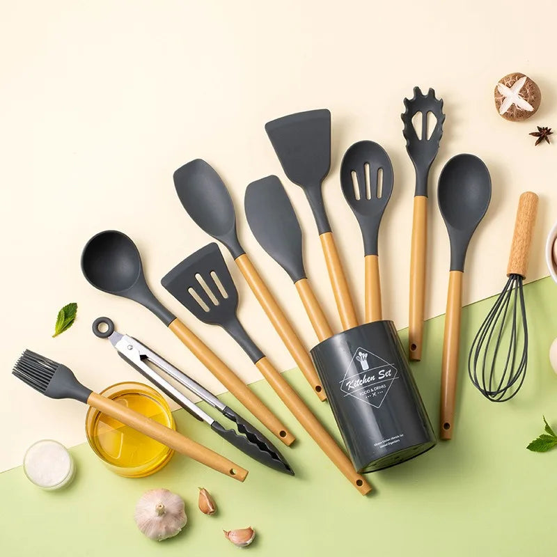 Silicone Cooking Utensils,Turner Tongs,Spatula,Spoon,Brush,Whisk for Nonstick Cookware,Heat Resistant,Dishwasher Safe (BPA Free)