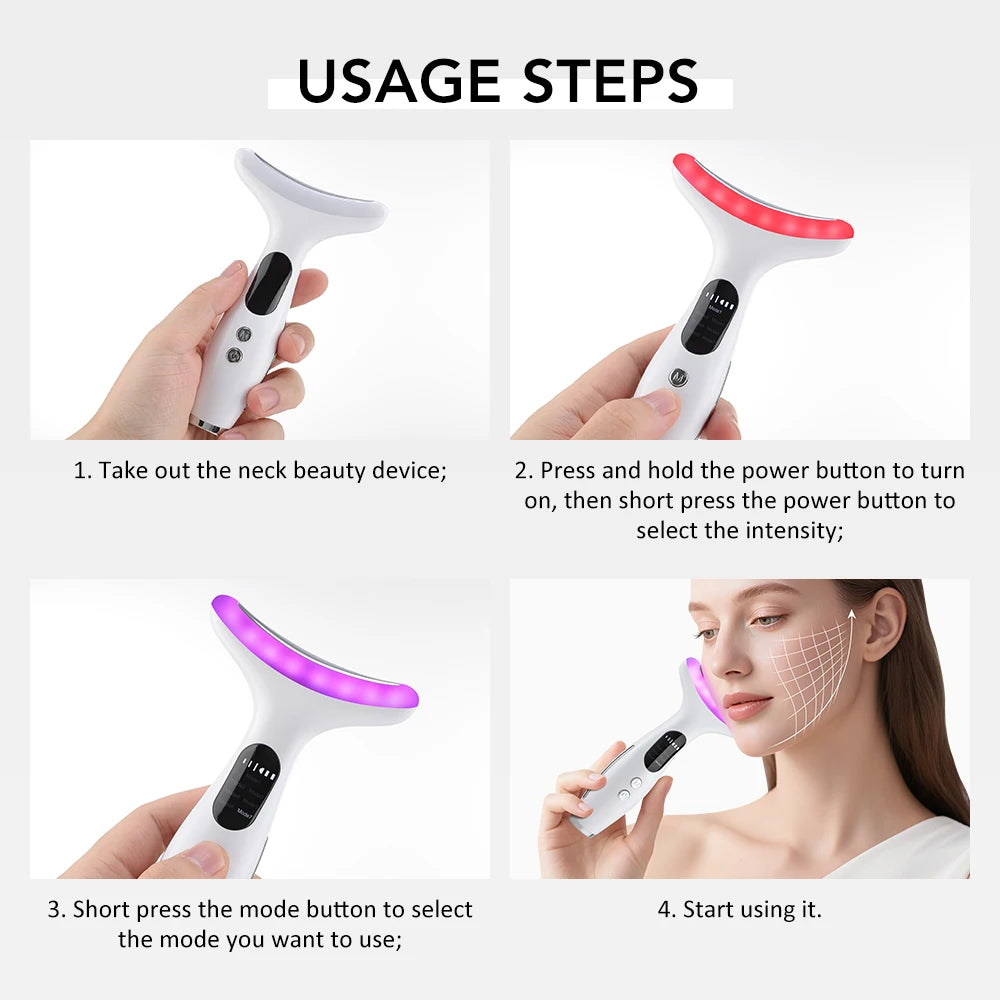 7 Colors LED Lights Face Neck Beauty Device Vibration Massage Improve Neck Lines Home Use Face Lifting Machine 7 Modes 3 Levels