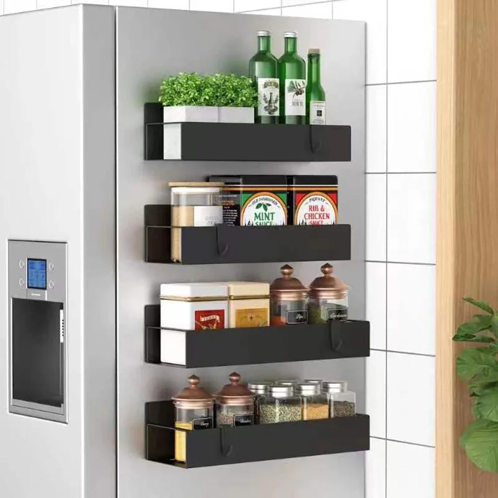 Metal Magnetic Spice Rack Set of 4, Fits Fridge and Oven, Refrigerator Storage Box, Kitchen Organization and Storage Cream Style