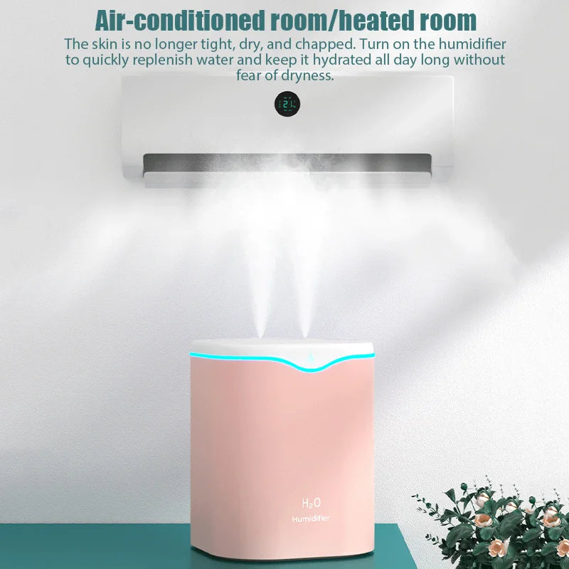 Air Humidifier 2L Large Capacity Double Spray Port Home Office Essential Oil Humidifiers USB Aroma Diffuser Mist Maker Purifier