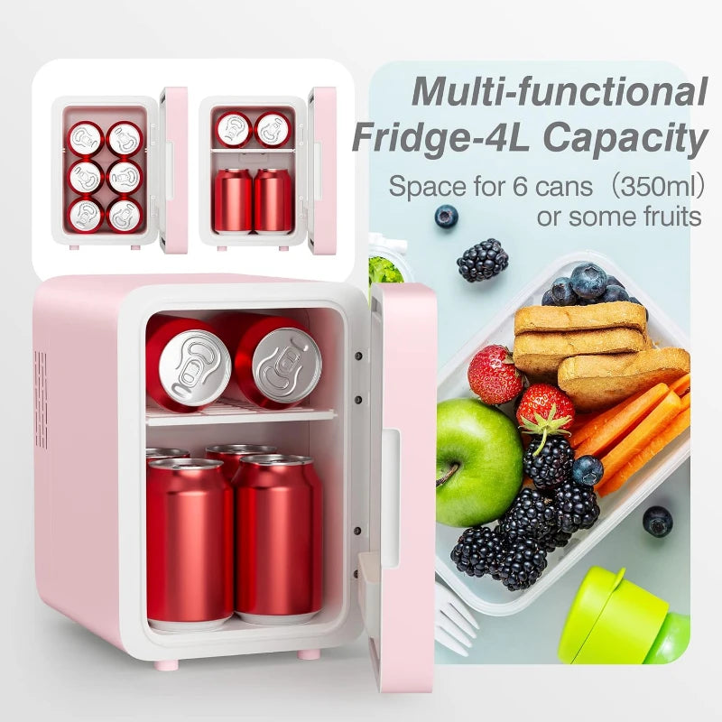 Skincare Fridge with Dimmable LED Light Mirror, 4L Makeup Mini Fridge for Bedroom, Car