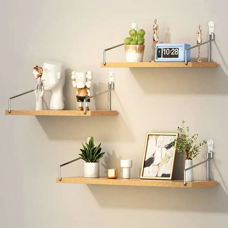 Floating Shelves for Wall Bookshelves No-Punch Wall Mounted Wood Shelf for Living Room Bathroom Bedroom Kitchen Home Decor