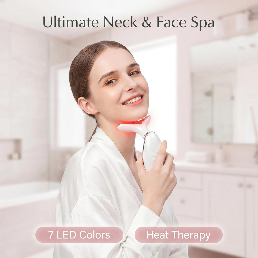 7 Colors LED Light Face Neck Beauty Device with Vibration Massage for Wrinkle Reduction Double Chin Neck Lifting