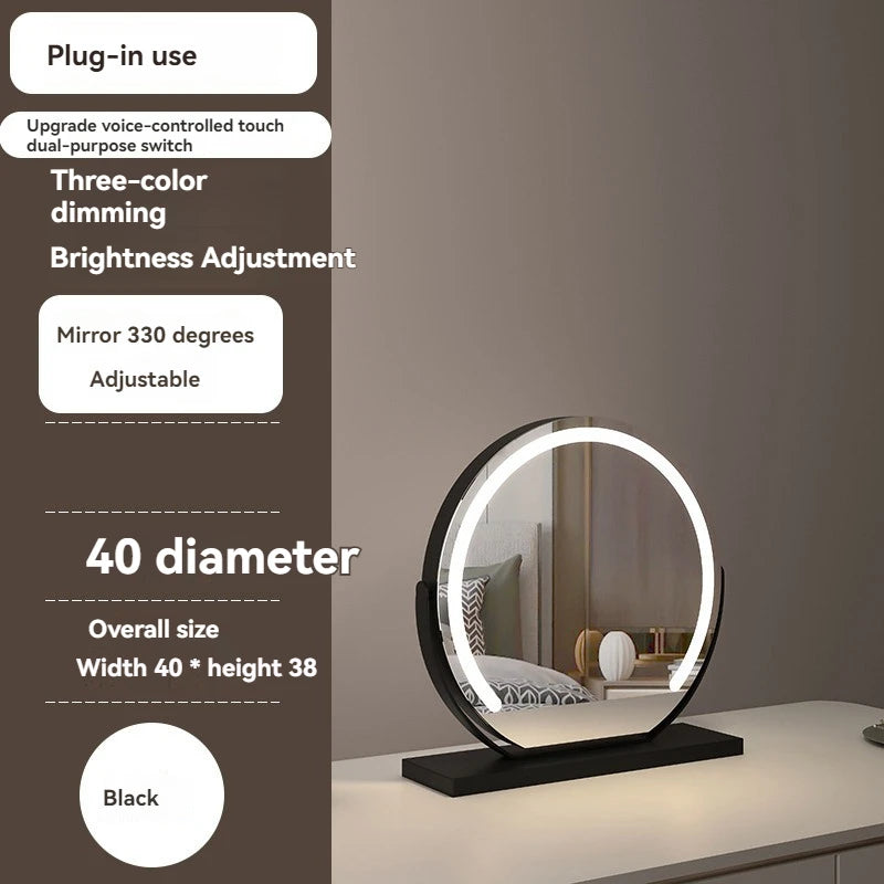LED Half-Circular Lighted Makeup Mirror with Rotatable Touch Control, Smart Desktop Vanity Light