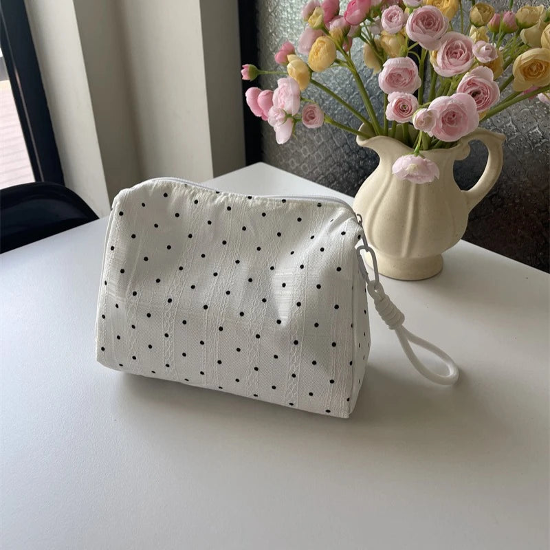 Black Dot Makeup Bag for Women Cosmetic Organizer Pouch Sweet Style Toiletry Bag Case
