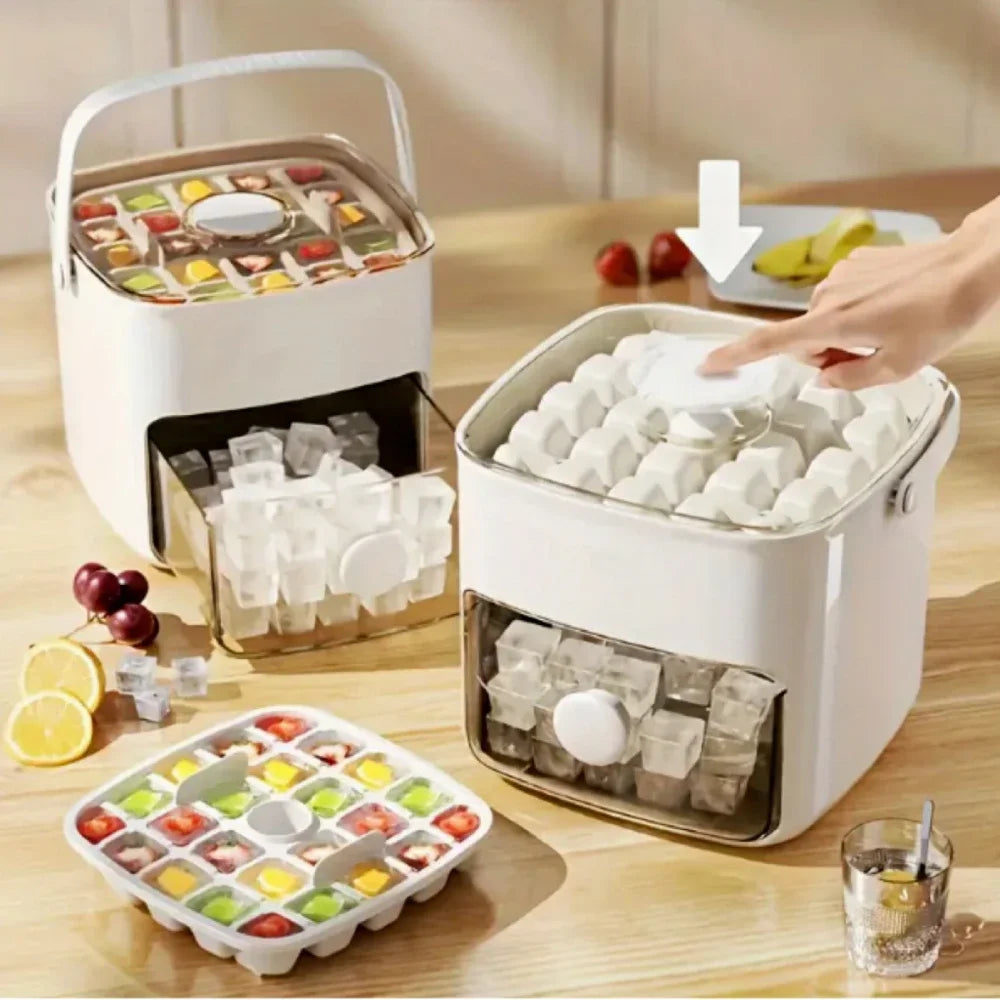 2-Layer Ice Cube Tray with Lid, Large Capacity & Space-Saving, Perfect for Small Freezers. Easy Make & Store.
