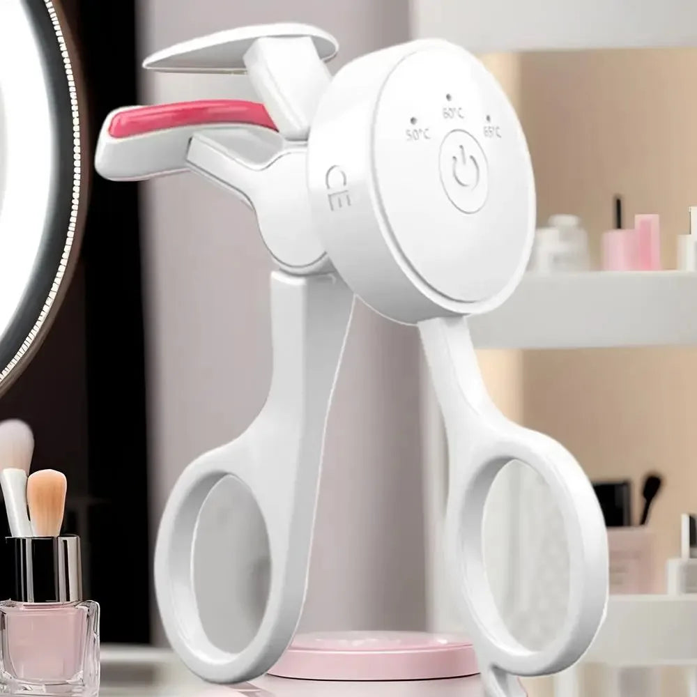 Frameless heated eyelash curler with intelligent temperature control and rechargeable design for long-lasting eyelash curling.