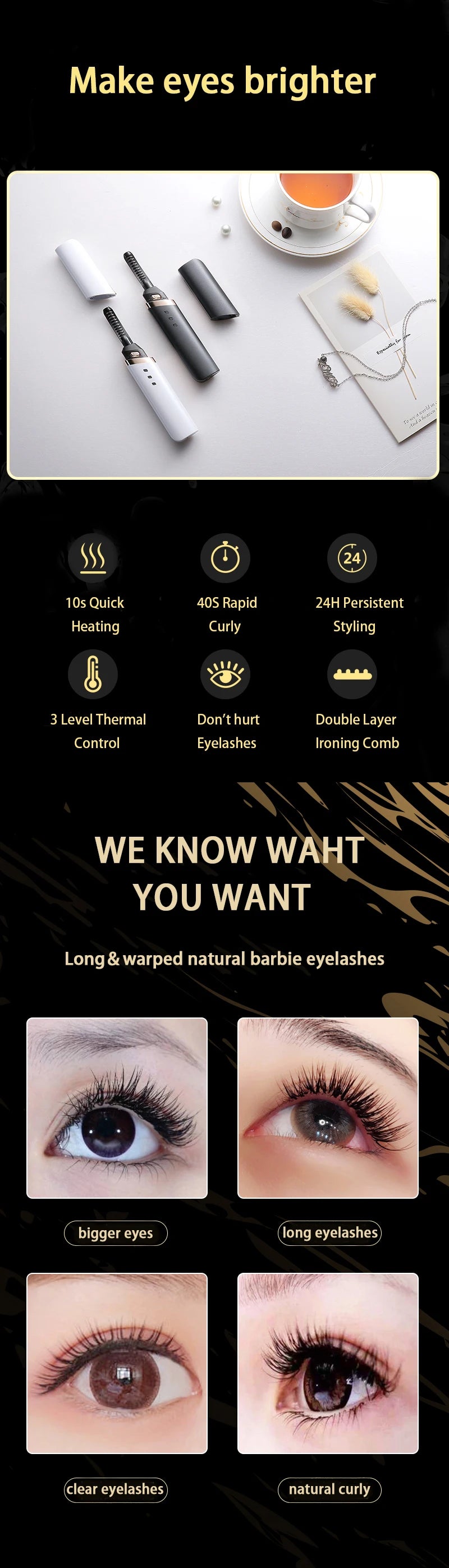 1081 Wholesale Private Label 3d Magnetic With Rose Gold Mini Electric Makeup Sets Tools Plastic Heated Eyelash Curler