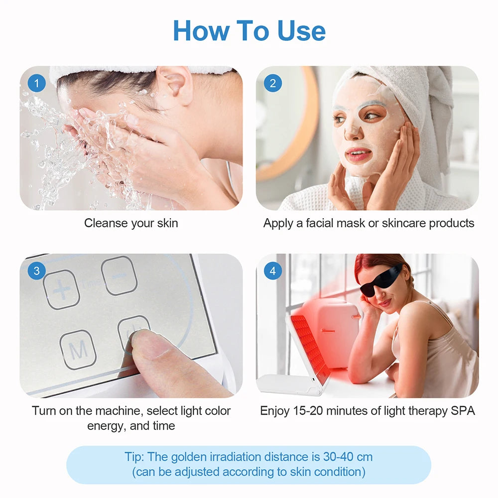 LED Red Light Therapy Panel Lamp Beauty Device 465nm 595nm 635nm940nm Skin Rejuvenation Moisturizing Refreshing Brightening Face
