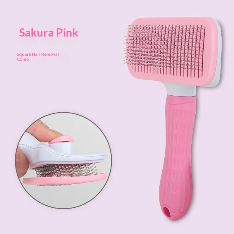 Self Cleaning Pet Slicker Brush for Cats Dogs, Hair Removal Grooming Comb, Deshedder for Long Short Hair, Square Shape
